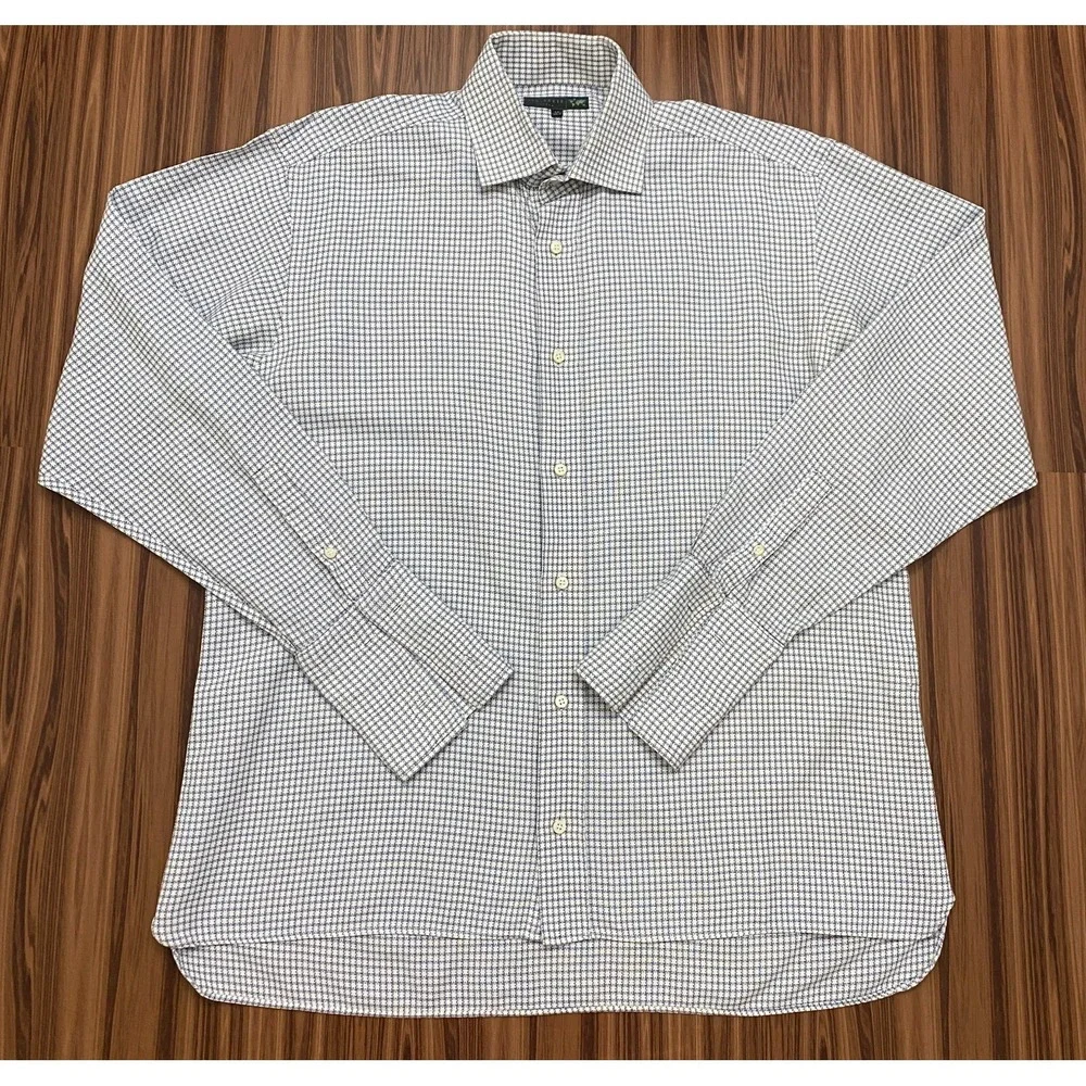 Ted Baker London Mens Dress Shirt Size 16 / 40.5 White Blue Plaid Long Sleeve